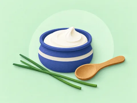A small pot of sour cream with chives and a spoon